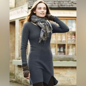 Peruvian Connection (Black) Royal Alpaca Long Sleeve Cable Knit Midi Dress/Tunic